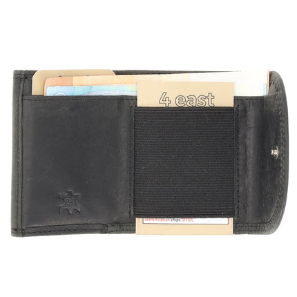 Dubbele Overslag Kleine Portemonnee | Unisex - RFID Anti Skim | Portefeuille Kleingeld | 2 Pasjeshouder, Muntvak & Biljetvak | 9x7x2cm - Zwart 