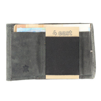 Dubbele Overslag Kleine Leren Portemonnee | Unisex RFID Bescherming | Handige Portefeuille Heren & Dames | Met 2 Overslagkleppen | 2 Pasjeshouder, Bil & Muntvak | 9x7x2cm - Grijs