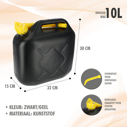 Jerrycan met Kraan - 10 Liter Zwart/Geel | Jerrycan Benzine met Trechter | Ideaal voor Kamperen & Outdoor | UN-gecertificeerd Essentieel Autoaccessoires