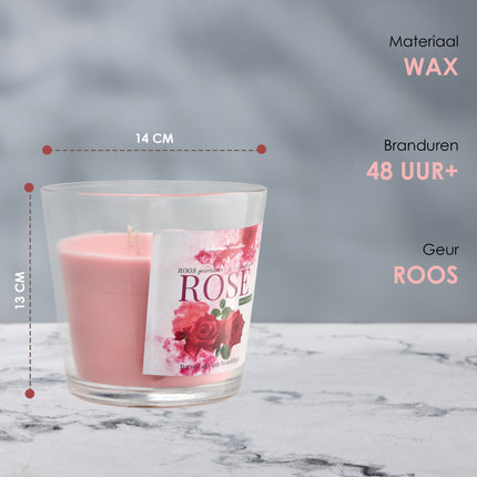 Geurkaars Roos - Grote Mooie Kaarsen - 48 uur Branduren - Romantische Kaarsen voor Valentijn