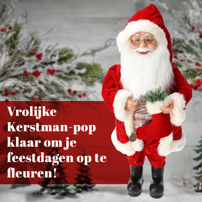 Kerstman Pop - Hoogte 45 cm - Rood - Nostalgische Kerstdecoratie - Kerstversiering voor Binnen 