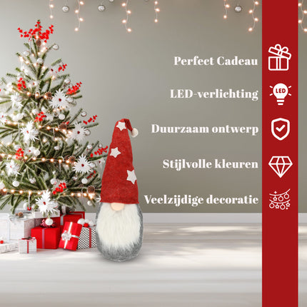 Schattige Kerstman Gnoom Pluche Pop - Rood, Grijs, Wit - 71cm Hoog - Kerst Kabouter Decoratie