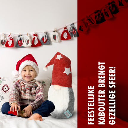 Schattige Kerstman Gnoom Pluche Pop - Rood, Grijs, Wit - 71cm Hoog - Kerst Kabouter Decoratie