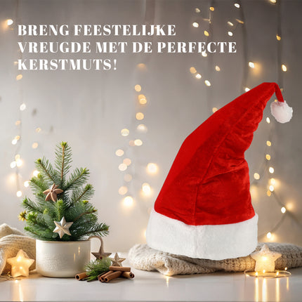 Kerstmutsen Unisex - Pluche Rood/Wit - Set van 4 Luxe Kerstmutsen voor Kinderen & Volwassenen - 100% Polyester 