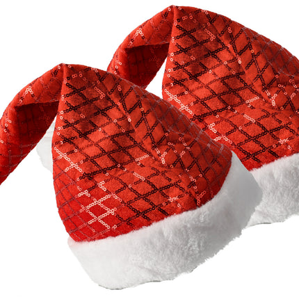 Kerstmutsen Volwassenen & Kinderen - Past Maat 54-56 - Pailletten Muts - 2 Stuks Kerstmuts Glitter - Perfect voor Kerstoutfits, en Feestkleding