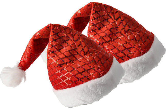 Kerstmutsen Volwassenen & Kinderen - Past Maat 54-56 - Pailletten Muts - 2 Stuks Kerstmuts Glitter - Perfect voor Kerstoutfits, en Feestkleding