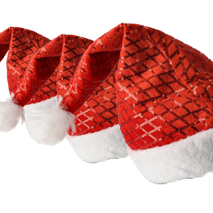 Kerstmuts Volwassenen & Kinderen - Past Maat 54-56 - Pailletten Muts Set van 3 - Perfect als Kerstkleding, Nieuwjaar Kostuums en Feestkleding!