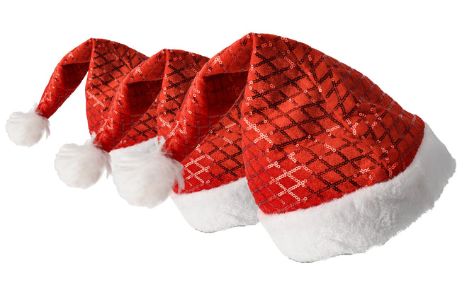 Kerstmuts Volwassenen & Kinderen - Past Maat 54-56 - Pailletten Muts Set van 3 - Perfect als Kerstkleding, Nieuwjaar Kostuums en Feestkleding!