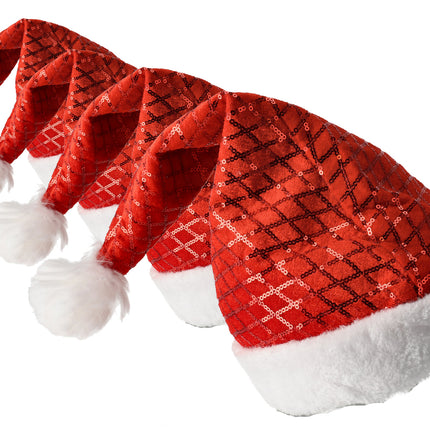 Kerstmuts Volwassenen & Kinderen - Past Maat 54-56 - Pailletten Muts Set van 4 - Perfect voor Kerstkleding, Carnavalskleding en Feestkleding!
