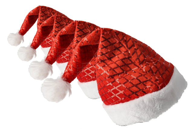 Kerstmuts Volwassenen & Kinderen - Past Maat 54-56 - Pailletten Muts Set van 4 - Perfect voor Kerstkleding, Carnavalskleding en Feestkleding!