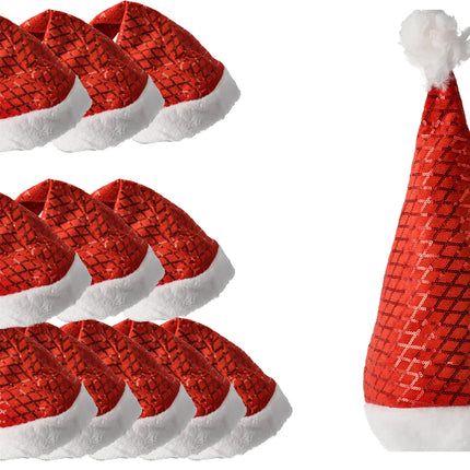 Kerstmutsen Volwassenen & Kinderen - Voordelpak Pailletten Muts Set van 12 - Maat 54-56 - Partymuts voor Kerst, Carnavals en Feest!