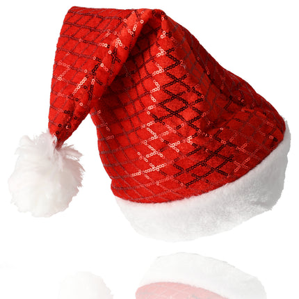 Kerstmutsen Volwassenen & Kinderen - Voordelpak Pailletten Muts Set van 12 - Maat 54-56 - Partymuts voor Kerst, Carnavals en Feest!