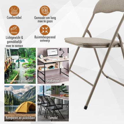 Set van 2 Opvouwbare Stoelen - Beige Klapstoelen - Compacte Inklapstoelen voor Eetkamer en Tuin
