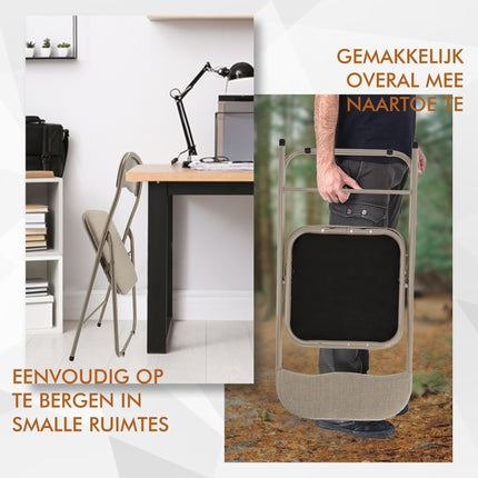 Set van 2 Opvouwbare Stoelen - Beige Klapstoelen - Compacte Inklapstoelen voor Eetkamer en Tuin