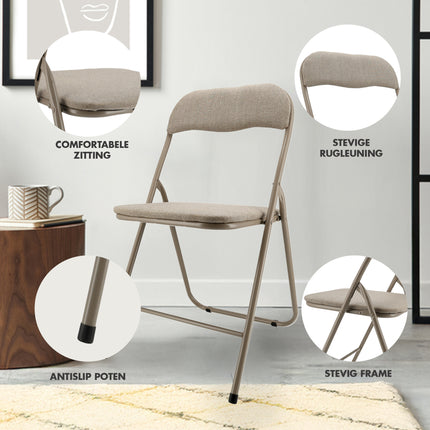 Klapstoelen Set van 4 | Beige Vouwstoelen | Inklapbare Eettafelstoelen | Comfortabele Vouwstoelenset voor Binnen en Buiten