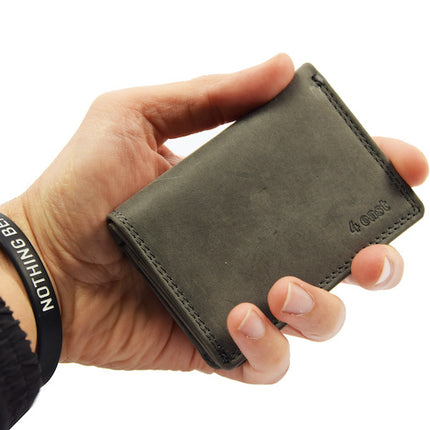 Kleine portemonnee van buffelleer, met kleine geld- zeer compact - RFID - vakantie portemonnee - Mini portemonnee. Grijs