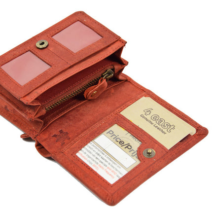 Kleine portemonnee van buffelleer, met kleine geld- zeer compact - RFID - vakantie portemonnee - Mini portemonnee. Rood