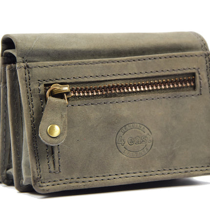 Kleine portemonnee van buffelleer, met kleine geld- zeer compact - RFID - vakantie portemonnee - Mini portemonnee. Grijs