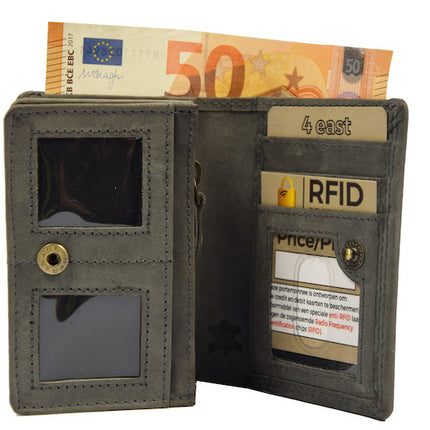 Kleine portemonnee van buffelleer, met kleine geld- zeer compact - RFID - vakantie portemonnee - Mini portemonnee. Grijs