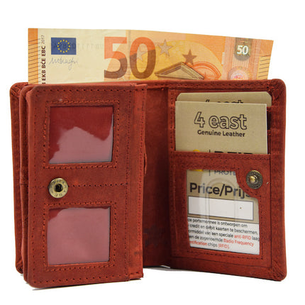 Kleine portemonnee van buffelleer, met kleine geld- zeer compact - RFID - vakantie portemonnee - Mini portemonnee. Rood