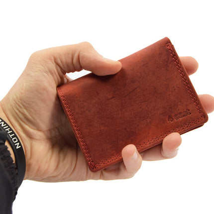 Kleine portemonnee van buffelleer, met kleine geld- zeer compact - RFID - vakantie portemonnee - Mini portemonnee. Rood