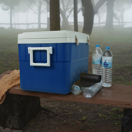 Blauwe Draagbare Camping Koelbox - 45L - Kunststof - Inclusief Deksel - Met Handgrepen - Anti-slip - 50x38x39cm