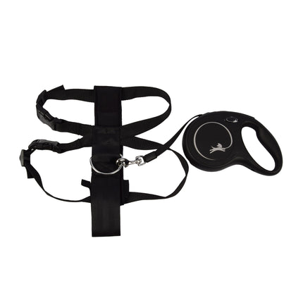 Flexi Leash en Harnas voor Hond | Maat M tot 25kg | Hondenriem 5 Meter met Comfortabel Remsysteem en Stabiele Tape | Nylon Hondenharnas met Klikgesp | Zwarte Lexi Hondenriem met Karabijnhaak 