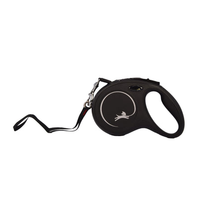 Flexi Leash en Harnas voor Hond | Maat M tot 25kg | Hondenriem 5 Meter met Comfortabel Remsysteem en Stabiele Tape | Nylon Hondenharnas met Klikgesp | Zwarte Lexi Hondenriem met Karabijnhaak 