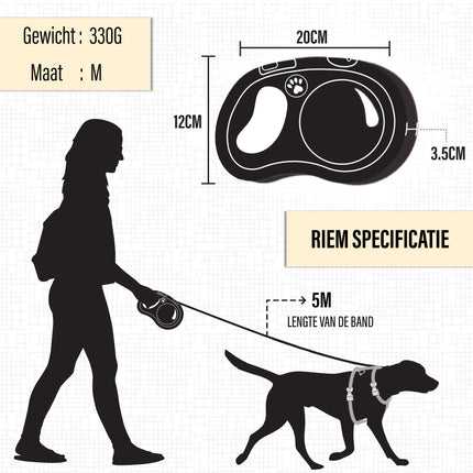 Flexi Leash en Harnas voor Hond | Maat M tot 25kg | Hondenriem 5 Meter met Comfortabel Remsysteem en Stabiele Tape | Nylon Hondenharnas met Klikgesp | Zwarte Lexi Hondenriem met Karabijnhaak 