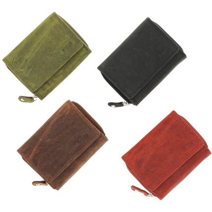 Unisex Overslagportemonnee Heren & Dames | Echt Leren Portemonnee met RFID | Kleine Portemonnee met Rits | Pasjeshouder met 5 Vakken | Cadeau voor Hem & Haar | 11x9x3 cm - Olijfkleurig