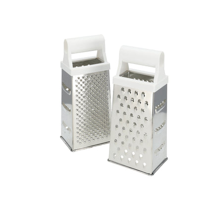 Tafelrasp met Witte Handgreep - Ergonomisch - Voor Kaas, Aardappelen, Komkommer -Set van 2 Vierkantenraspen - 24,5 cm Keukenraspen - Niet Vaatwasserbestendig