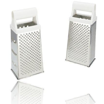 Tafelrasp met Witte Handgreep - Ergonomisch - Voor Kaas, Aardappelen, Komkommer -Set van 2 Vierkantenraspen - 24,5 cm Keukenraspen - Niet Vaatwasserbestendig