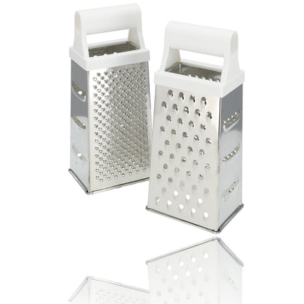 Tafelrasp met Witte Handgreep - Ergonomisch - Voor Kaas, Aardappelen, Komkommer -Set van 2 Vierkantenraspen - 24,5 cm Keukenraspen - Niet Vaatwasserbestendig