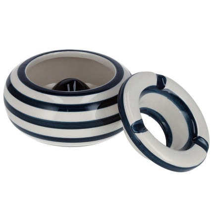Stormasbak Keramiek | Aardewerk Blauw/Wit - Windbestendig - 11cm Diameter | Sigaretten Asbak voor Buiten & Terras