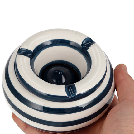 Stormasbak Keramiek | Aardewerk Blauw/Wit - Windbestendig - 11cm Diameter | Sigaretten Asbak voor Buiten & Terras