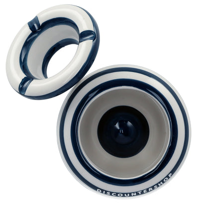 Stormasbak Keramiek | Aardewerk Blauw/Wit - Windbestendig - 11cm Diameter | Sigaretten Asbak voor Buiten & Terras