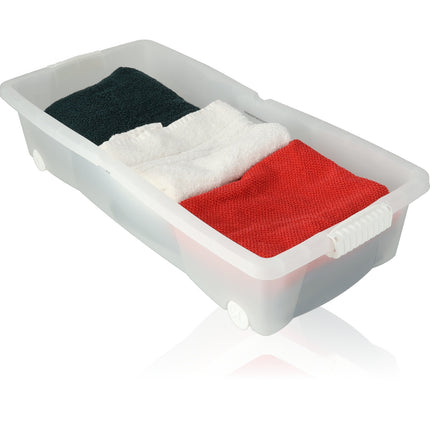 Opbergbox Wit 32L met Deksel en Wieltjes -Set van 2– 79x39x17 cm – Voor Slaapkamer, Keuken en Opslag