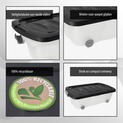 Opbergboxen met Wieltjes 24L - Onderbedbox Set van 2 - Druksluiting - Ideaal voor Onder Bed, Huis & Kantoor