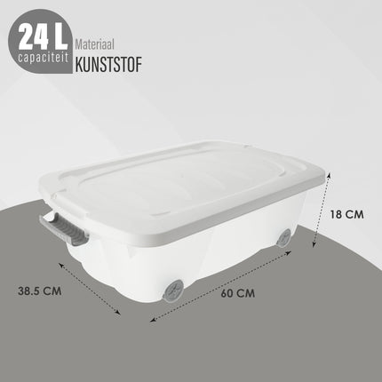 Opbergbox met Deksel Transparant 60x38.5x18 cm – Druksluiting – Verrijdbaar met Wieltjes – Ideaal voor Opslag in Huis en Kantoor - 24liter