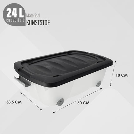 Opbergboxen met Wieltjes 24L - Onderbedbox Set van 2 - Druksluiting - Ideaal voor Onder Bed, Huis & Kantoor