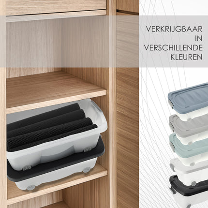 Opbergbox Zwart 24L met Deksel - Verijdbare Onderbedbox met Wieltjes - Ideaal voor Thuis, Kantoor & Garage