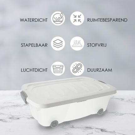 Opbergbox met Deksel Transparant 60x38.5x18 cm – Druksluiting – Verrijdbaar met Wieltjes – Ideaal voor Opslag in Huis en Kantoor - 24liter