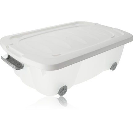 Opbergbox met Deksel Transparant 60x38.5x18 cm – Druksluiting – Verrijdbaar met Wieltjes – Ideaal voor Opslag in Huis en Kantoor - 24liter
