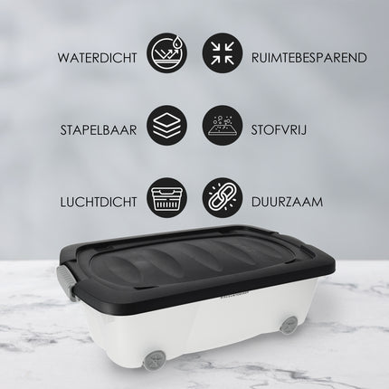 Opbergboxen met Wieltjes 24L - Onderbedbox Set van 2 - Druksluiting - Ideaal voor Onder Bed, Huis & Kantoor