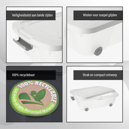 Opbergbox met Deksel Transparant 60x38.5x18 cm – Druksluiting – Verrijdbaar met Wieltjes – Ideaal voor Opslag in Huis en Kantoor - 24liter