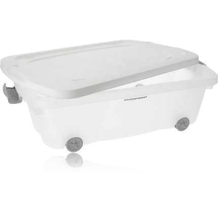 Opbergbox met Deksel Transparant 60x38.5x18 cm – Druksluiting – Verrijdbaar met Wieltjes – Ideaal voor Opslag in Huis en Kantoor - 24liter
