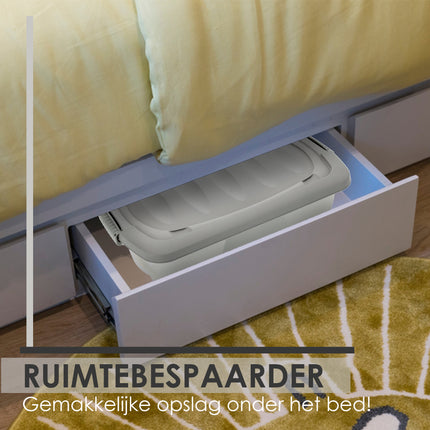 Opbergbox 24 Liter Grijs - Onderbedbox op Wielen - Ideaal voor Speelgoed, Kleding en Opbergruimte Onder Bed - 60x38,5x18 cm