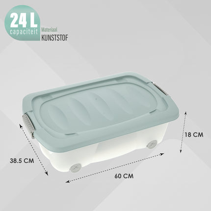 Set van 2 Opbergboxen Groen 24L - Onderbedboxen met Deksel (60x38.5x18 cm) - Ideaal voor Opslag Onder Bed, Huis & Kantoor