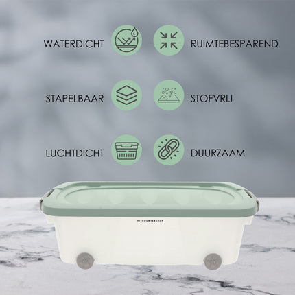 Set van 2 Opbergboxen Groen 24L - Onderbedboxen met Deksel (60x38.5x18 cm) - Ideaal voor Opslag Onder Bed, Huis & Kantoor