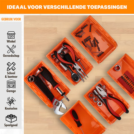 16-delig Wandrek Opbergsysteem – Schuiflades en Stapelboxen voor Gereedschap, Schroeven en Spijkers – Ideaal voor Werkplaats, Schuur, Kantoor & Keukenkast – Inclusief Schroeven en Pluggen